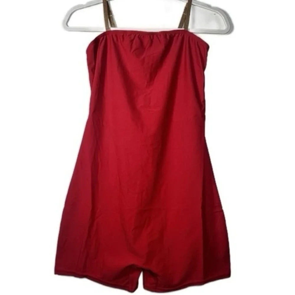 AL Theatricals Shorty Unitard Red and Gold Dance Costume Sleeveless adult Large